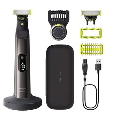 Philips OneBlade Pro 360 Authentique Visage + Corps - Tondeuse à barbe électrique, rasoir et tondeuse, 1 lame 360, 1 sabot avec 14 hauteurs de coupe, 1 kit Corps, 1 socle de charge, QP6652/30