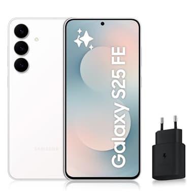 Samsung Galaxy S25 FE, Smartphone Android 5G avec Galaxy AI, 128 Go, Chargeur secteur rapide 25W inclus, Smartphone déverrouillé, Blanc, Version FR