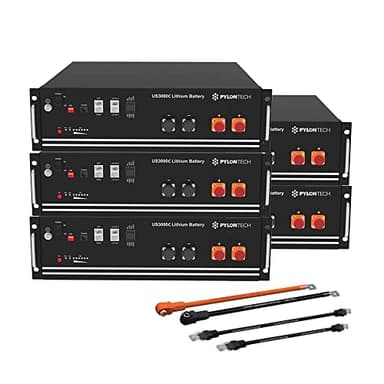 Pylontech Lot de 5 batteries LiFePO4 US3000C 17,5 kWh avec kit de câbles de raccordement à l'onduleur