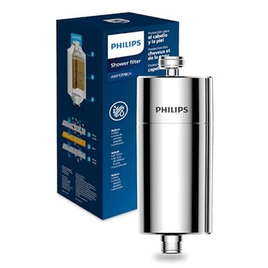 Philips Water Filtre de douche avec 1 cartouche, compatible avec tous les tuyaux et robinets standards, réduit le CHLORE jusqu’à 99%, CHROME, capacité de filtration de 50.000 L