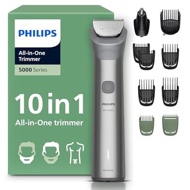 Philips Multigroom série 5000 Tondeuse tout-en-un 10 accessoires – tondeuse pour barbe, cheveux et corps, lames en métal auto-affûtées, 11 hauteurs de coupe (0,5-16 mm), modèle MG5918/15