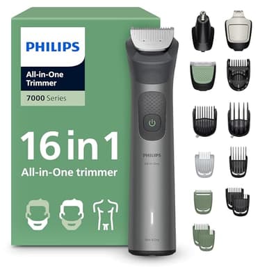 Philips Multigroom série 7000 Tondeuse tout-en-un 16 accessoires – tondeuse pour barbe, cheveux et corps, lames en métal auto-affûtées, 21 hauteurs de coupe (0,5-16 mm), modèle MG7931/15