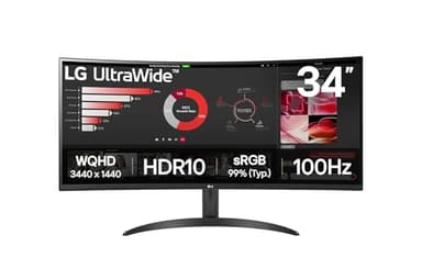 LG UltraWide™ 34WR50QK-B Ecran PC Ultra Large 34" - Dalle VA résolution QHD (3440 x 1440), 5ms GtG 100Hz, HDR 10, sRGB 90% (CIE1931), inclinable, Mode Portrait