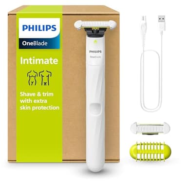 PHILIPS Oneblade Intimate - Conçu pour l'Entretien, la Coupe et le Rasage des Poils Pubiens, avec une Protection Renforcée de la Peau, Modèle QP1924/30