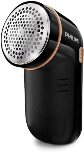 Philips Rasoir Anti-Bouloches – Élimination rapide des peluches, 8800 tr/min, grande lame, 3 tailles de grille, sûr pour tous tissus, bac facile à nettoyer, 2 piles AA, design compact (GC026/80)