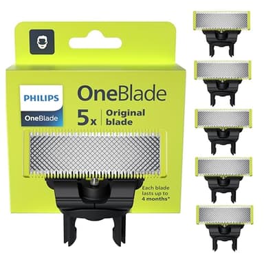 Philips OneBlade Original - Lames de rechange, pour rasoir/tondeuse électrique OneBlade, acier inoxydable robuste, taille, stylisation et rasage, lot de 5, (modèle QP250/50)